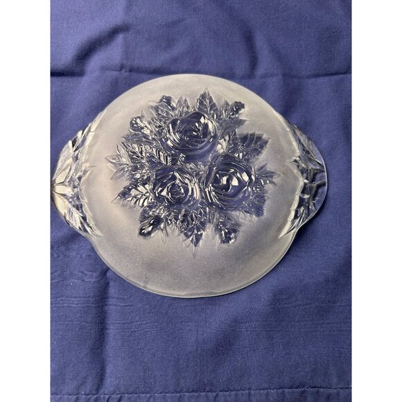 Vintage KIG Crystal Frosted Rose Embossed Glass 8.5” Serving Plate Floral Design - Picture 2 of 7